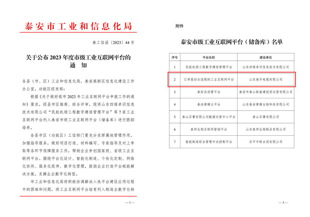 泰安市工業(yè)互聯(lián)網平臺